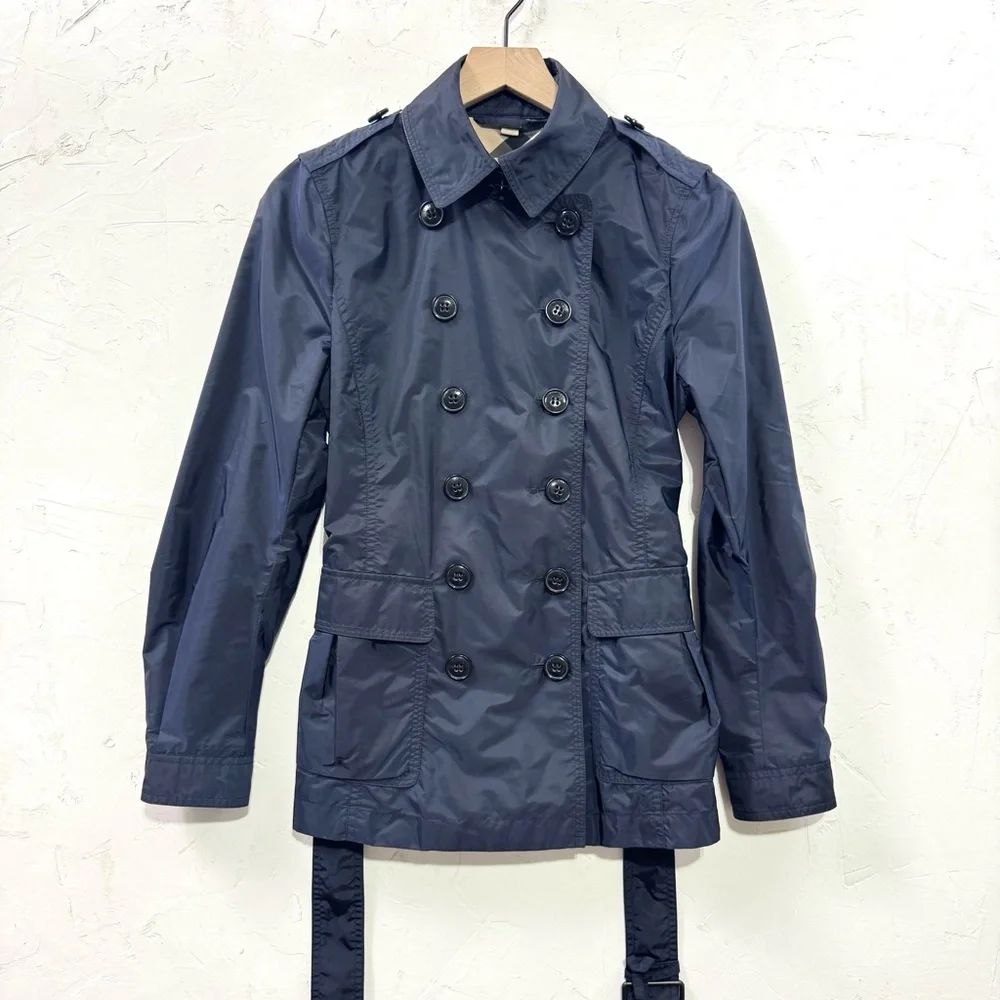 Burberry Brit Navy Belted Short Trench Coat - Picture 3 of 12